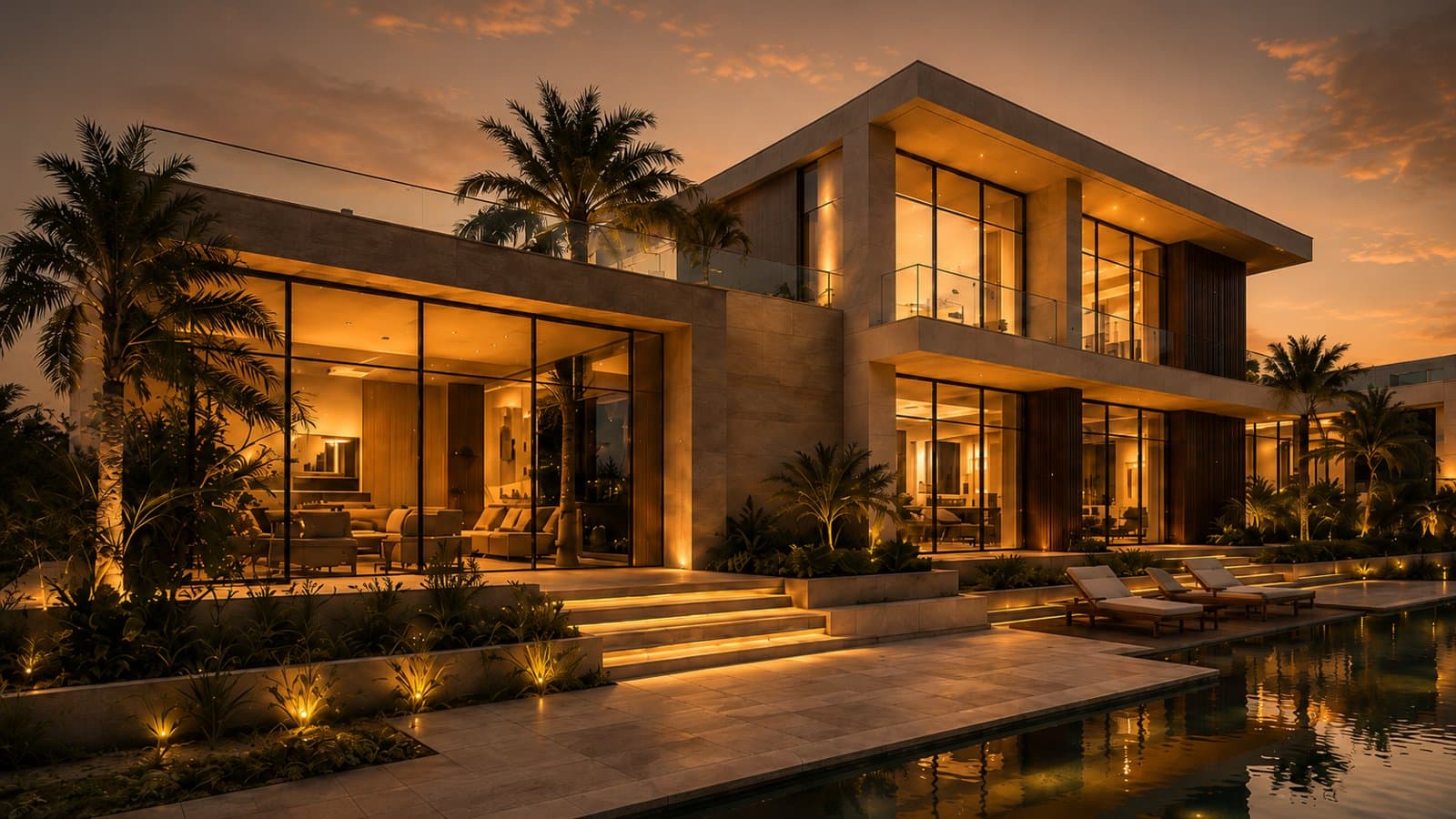Premiumvilla mit Pool auf Zypern im Abendlicht